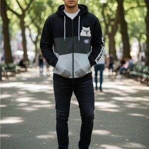 Southpole Tootsie Roll Colorblock Sweatshirt Hoodie Gray and Black, Large New